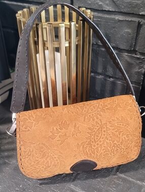 Vintage The Limited Suede Embossed Saddle Bag - Tan